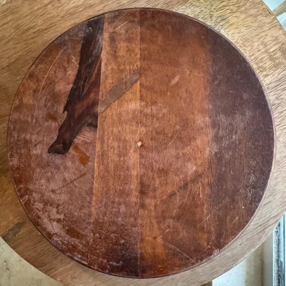 VTG Hand Carved Collapsible Yin Yang Wood Basket Folding Fruit Bowl Decorative‎